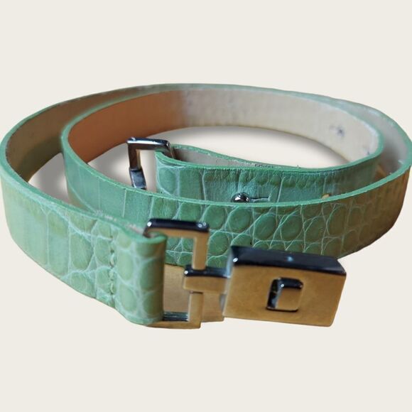 Vintage Danier Leather Green Snake Etched Leather Belt - Picture 5 of 11